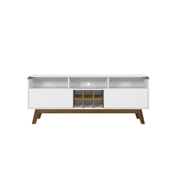 Manhattan Comfort Camberly 62.99 TV Stand with 5 Shelves and Wine Storage in White and Cinnamon 246BMC62